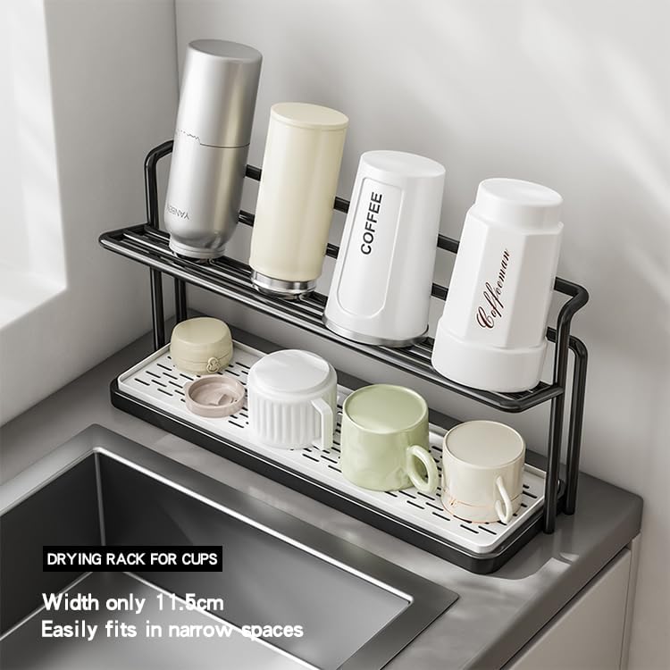 Aldernest 2-Tier Space-Saving Drain Rack with Removable Tray, Black