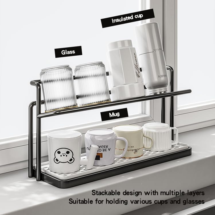 Aldernest 2-Tier Space-Saving Drain Rack with Removable Tray, Black