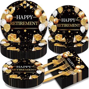 Aldernest Retirement Plates and Napkins Set, Serves 50, 200 Pcs, 1.19 kg, Black Gold