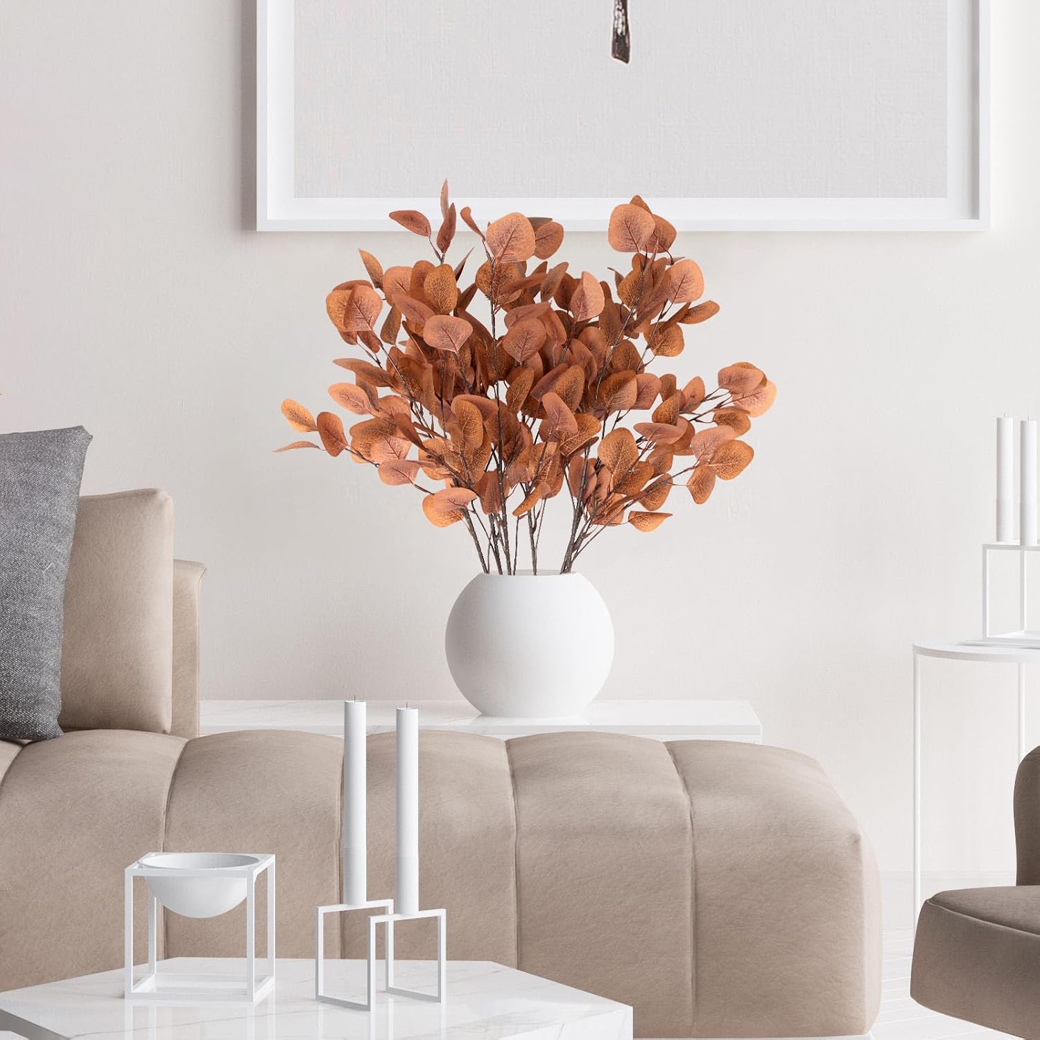 Aldernest 6 Pcs Fall Artificial Eucalyptus Stems Fall Decorations with Eucalyptus Leaf Branches for Indoor Home Autumn Festival Thanksgiving Decor