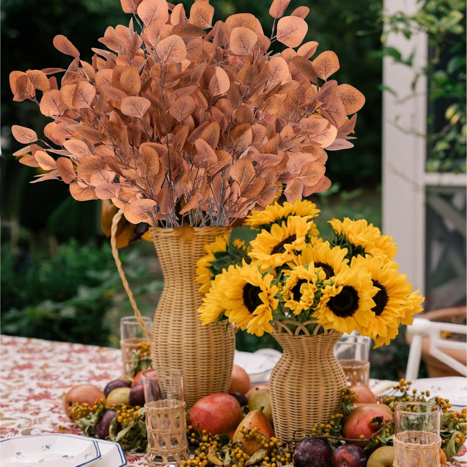 Aldernest 6 Pcs Fall Artificial Eucalyptus Stems Fall Decorations with Eucalyptus Leaf Branches for Indoor Home Autumn Festival Thanksgiving Decor