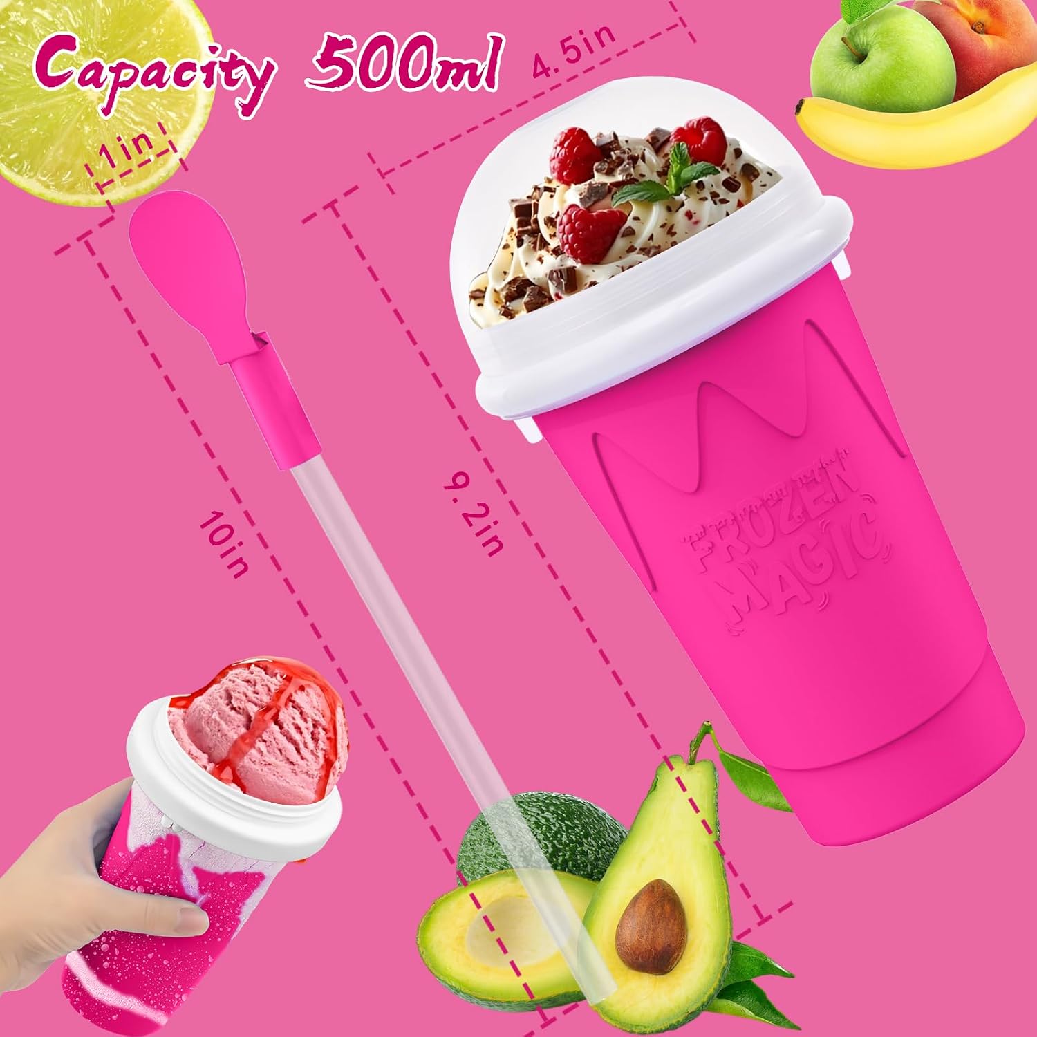 Ashenby 2PCS Slushie Maker Cup-500ml DIY Magic Quick Frozen Smoothies Cups for Homemade Milk Shake Ice Cream Maker, Portable Cooling Cups