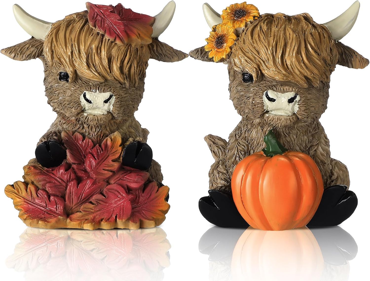 Rowanmere 2 Pcs Thanksgiving Highland Cow Figurines, Resin Fall Table Decor, 12.64 ounces
