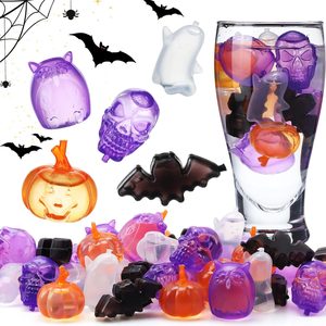 Aldernest 100 Pcs Halloween Reusable Ice Cubes for Drinks, Ghost, 2.2 pounds, 1.97 x 1.97 x 0.2 inches, white, orange, purple, black, red