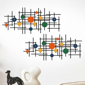 NestlyCo 2 Pcs Metal Wall Art Geometric 2D Modern Abstract Wall Decor, 16 ounces, Middle, Blue Lines