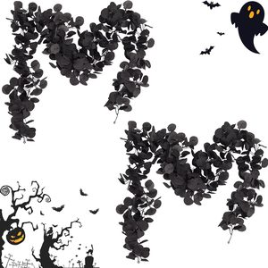 Aldernest 2 Pcs Artificial Black Eucalyptus Garlands, Leaf Black