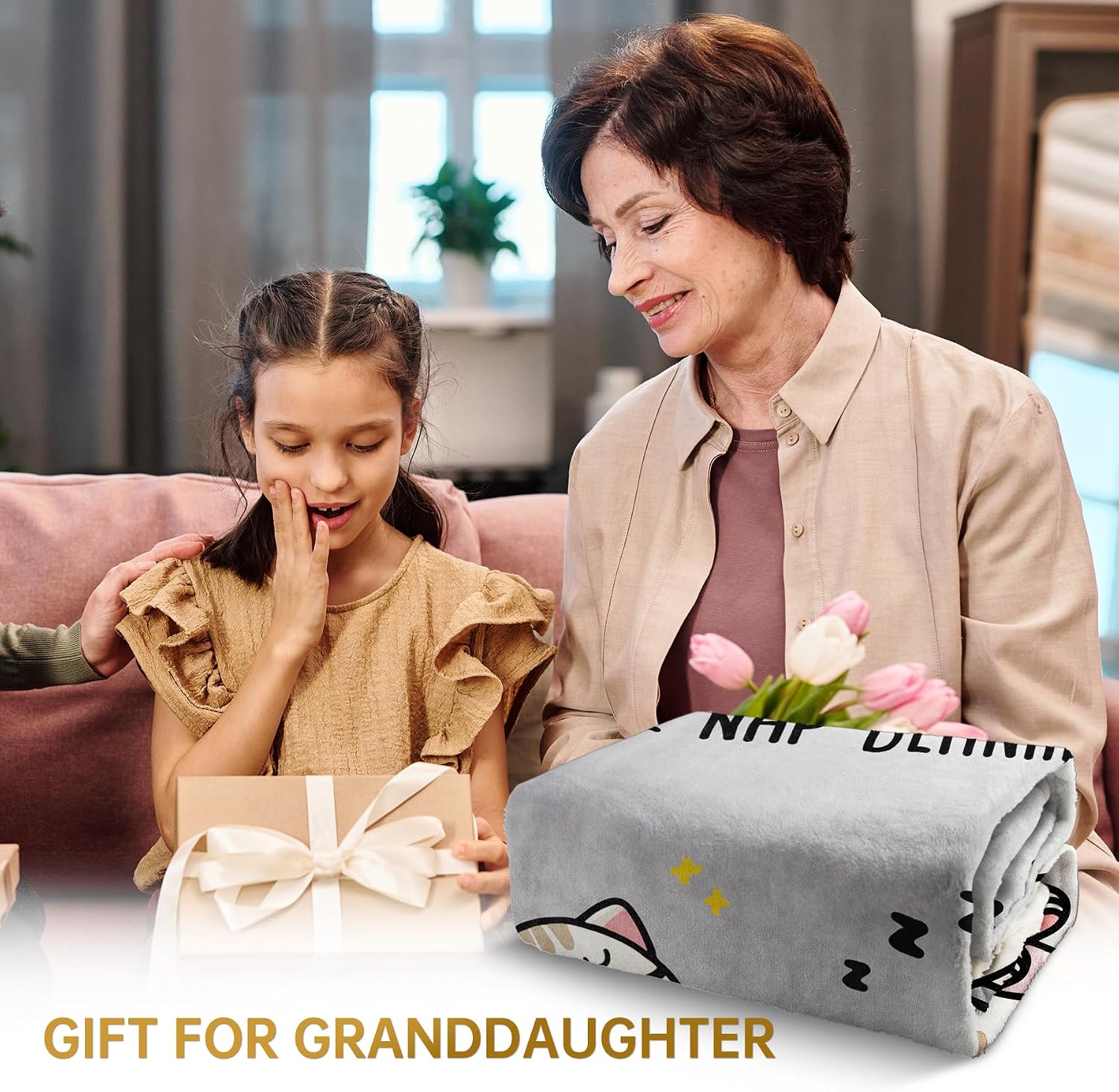 VelloHome Christmas Granddaughter Gifts from Grandma, Blanket Gift for Granddaughter, 12.32 ounces, 60"x50", Grey
