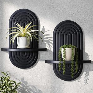 Fernhollow Set of 2 Boho Arched Floating Shelves 15.7”x 7.8” Plant Wooden Hanging Shelf for Living Room Bedroom Nursery Mid Century Modern Wall Decor