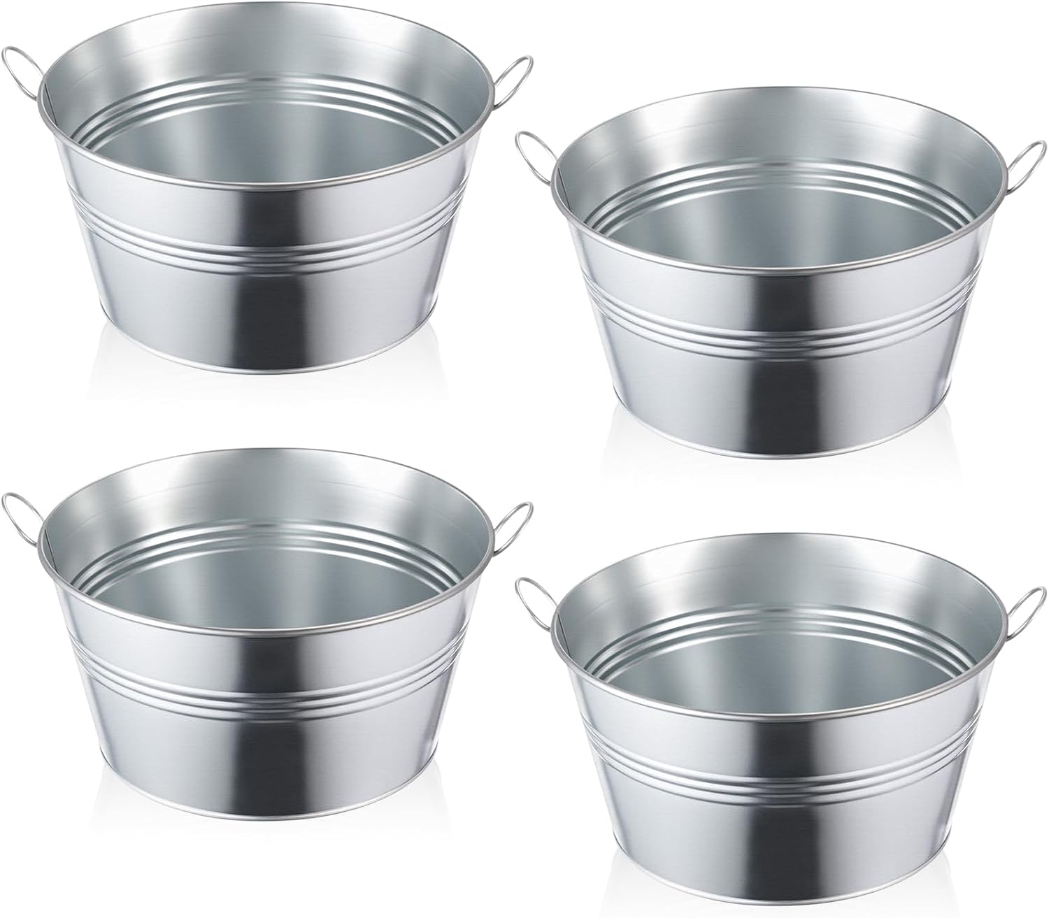 Birchmont 4 Pcs 1 Gallon Galvanized Metal Buckets with Handle, Small, 2.5 pounds, Silver