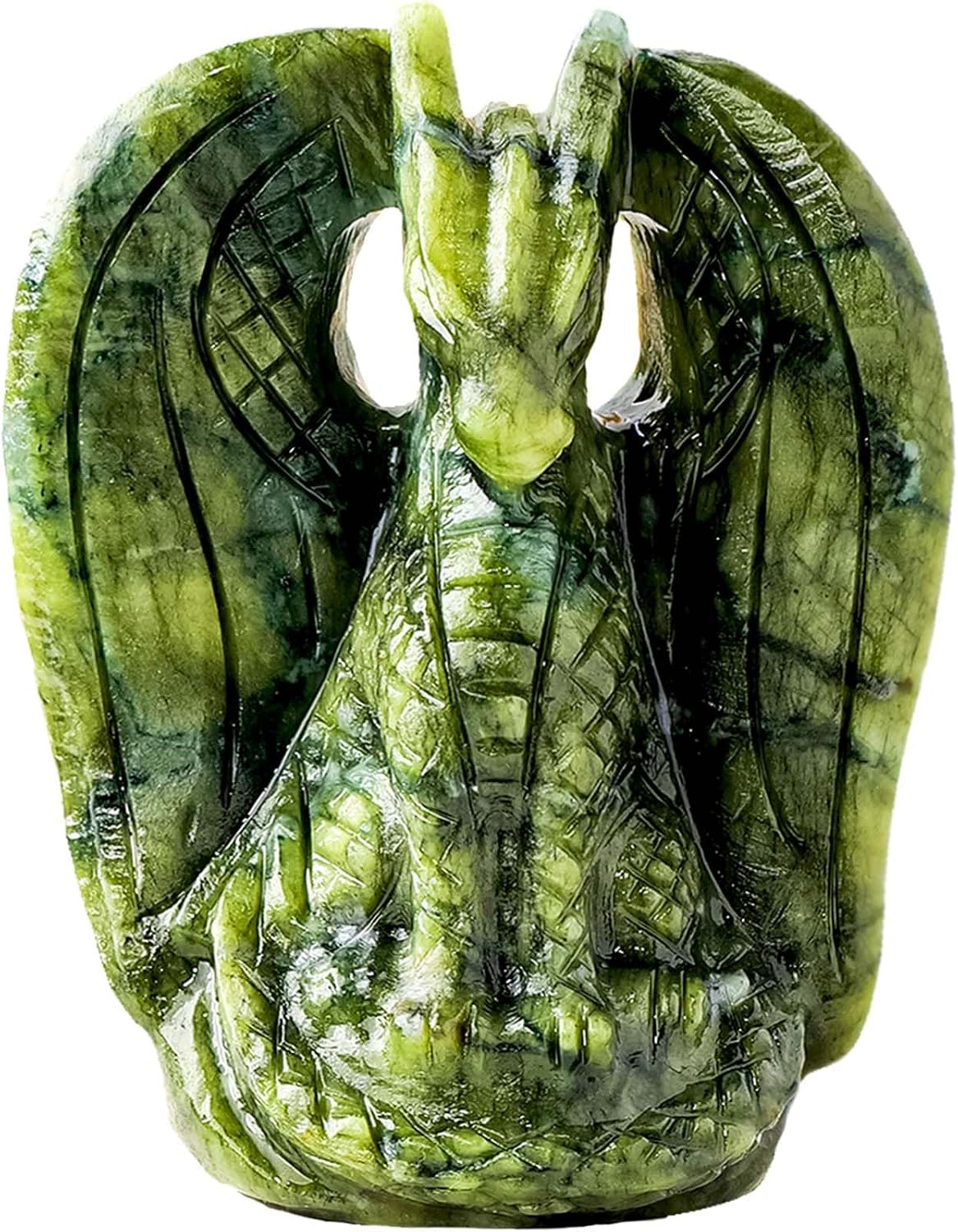 Aldernest Dragon Statue Natural Green Jade Crystal Animal Figurine, 3.2 ounces, Classic Style