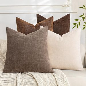 Aldernest Set of 4 Soft Textured Throw Pillow Covers 18x18 Inch Cozy Decorative Farmhouse Cushion Cover Square Accent Pillow Cases for Bed Couch Sofa