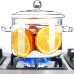 Barleyfield Glass Pots for Cooking on Stove, 1.5L/50OZ Glass Simmer Pot With Lid, 1.6 Quarts, Transparent