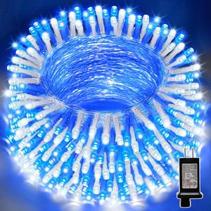 Lintonhome 66FT 200 LED Blue White String Lights, 16 Modes Plug In Mini Fairy Lights, White and Blue
