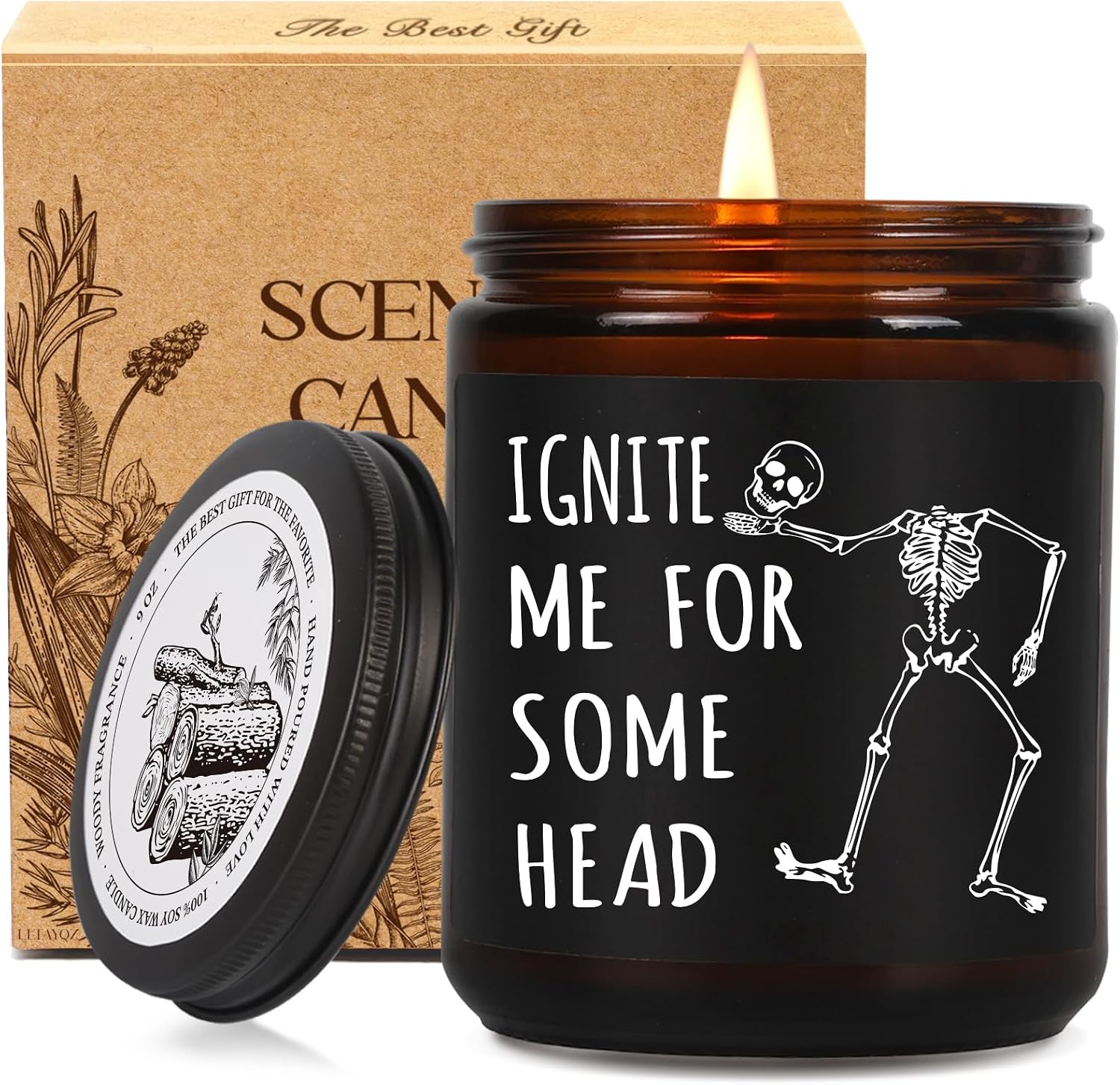 Aldernest Funny Skull Candle Gifts for Bf-Ignite Me for Some Head Spooky Gifts Candle, 1.6 ounces, Medium, Brown