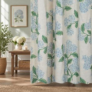 Aldernest Linen Shower Curtain 72x72 - Blue Green Hydrangea Vintage Floral Pattern, 16 ounces, Hydrangea Green