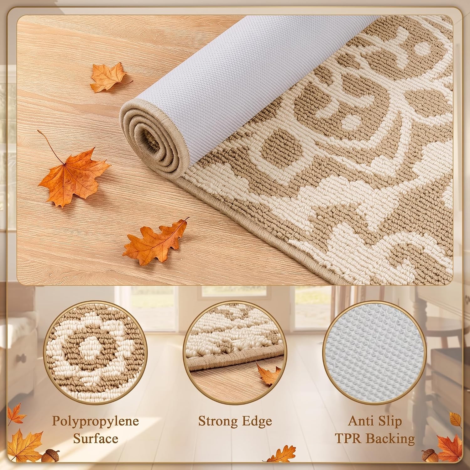 Birchmont 4ft Round Area Rug Non Slip Low Pile Floor Carpet Beige, 3.6 pounds, 12.25 Square Feet