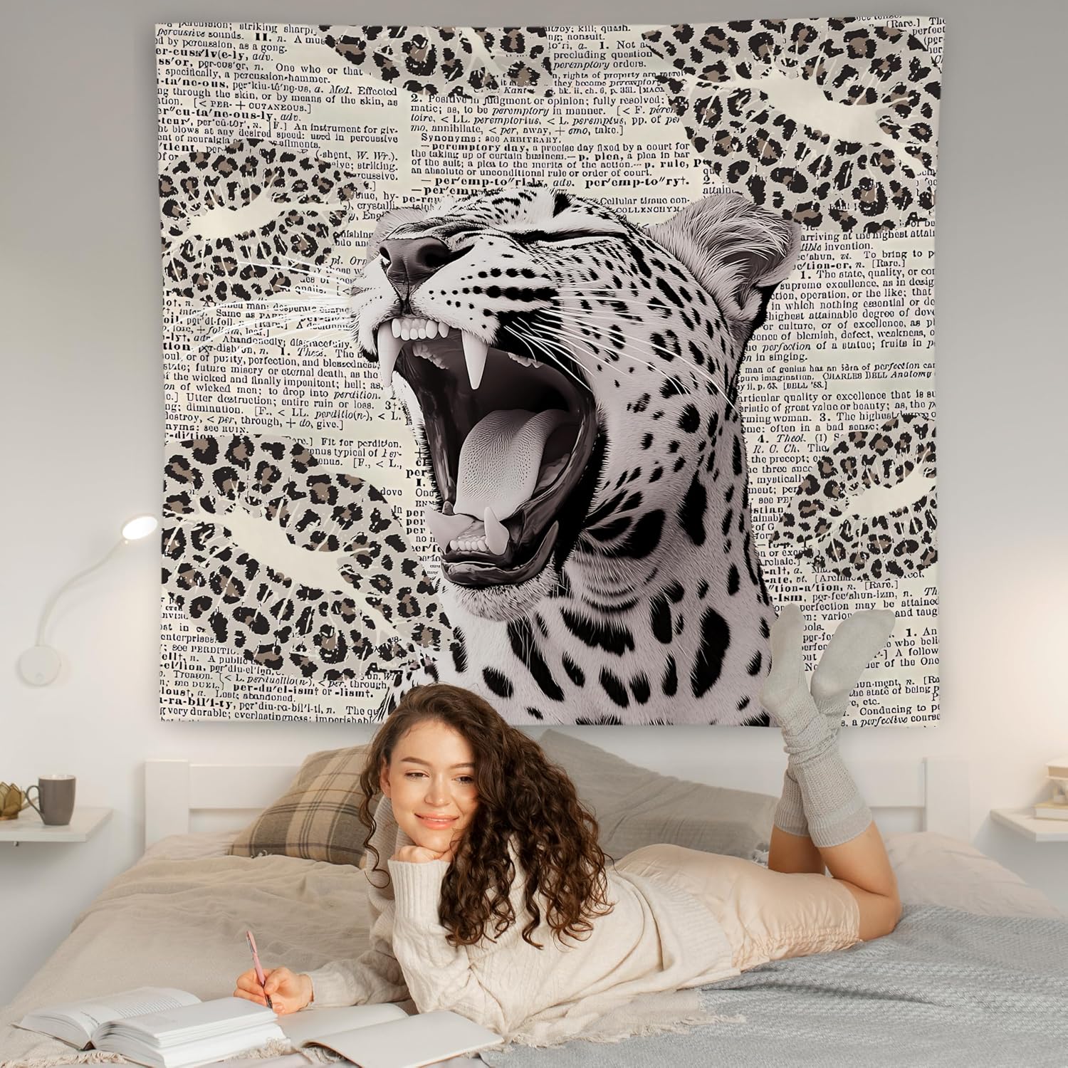 Aldernest Retro Trendy Leopard Tapestry Wall Hanging, Cheetah Leopard Room Decor, 50"L x 60"W, Leopard pattern