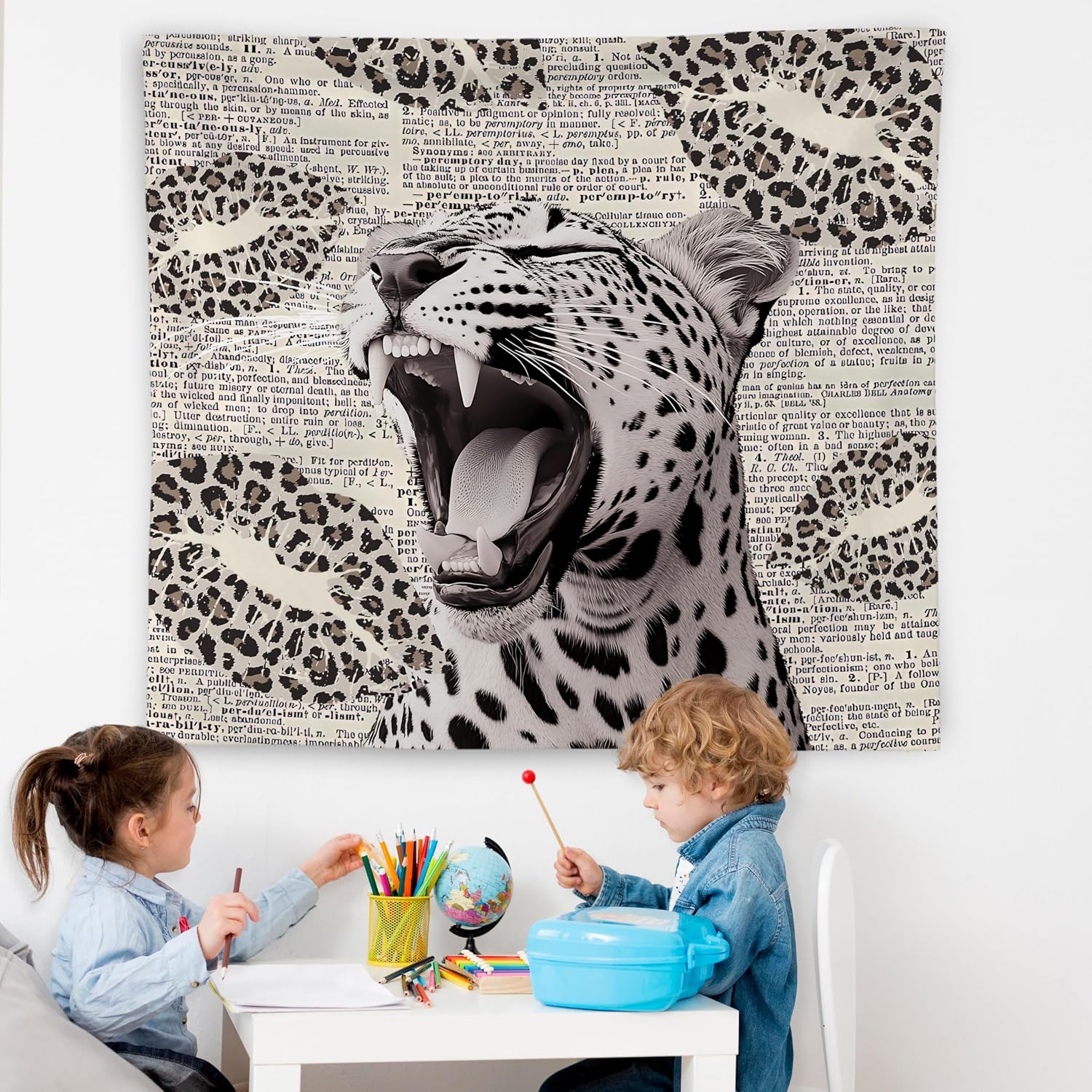 Aldernest Retro Trendy Leopard Tapestry Wall Hanging, Cheetah Leopard Room Decor, 50"L x 60"W, Leopard pattern