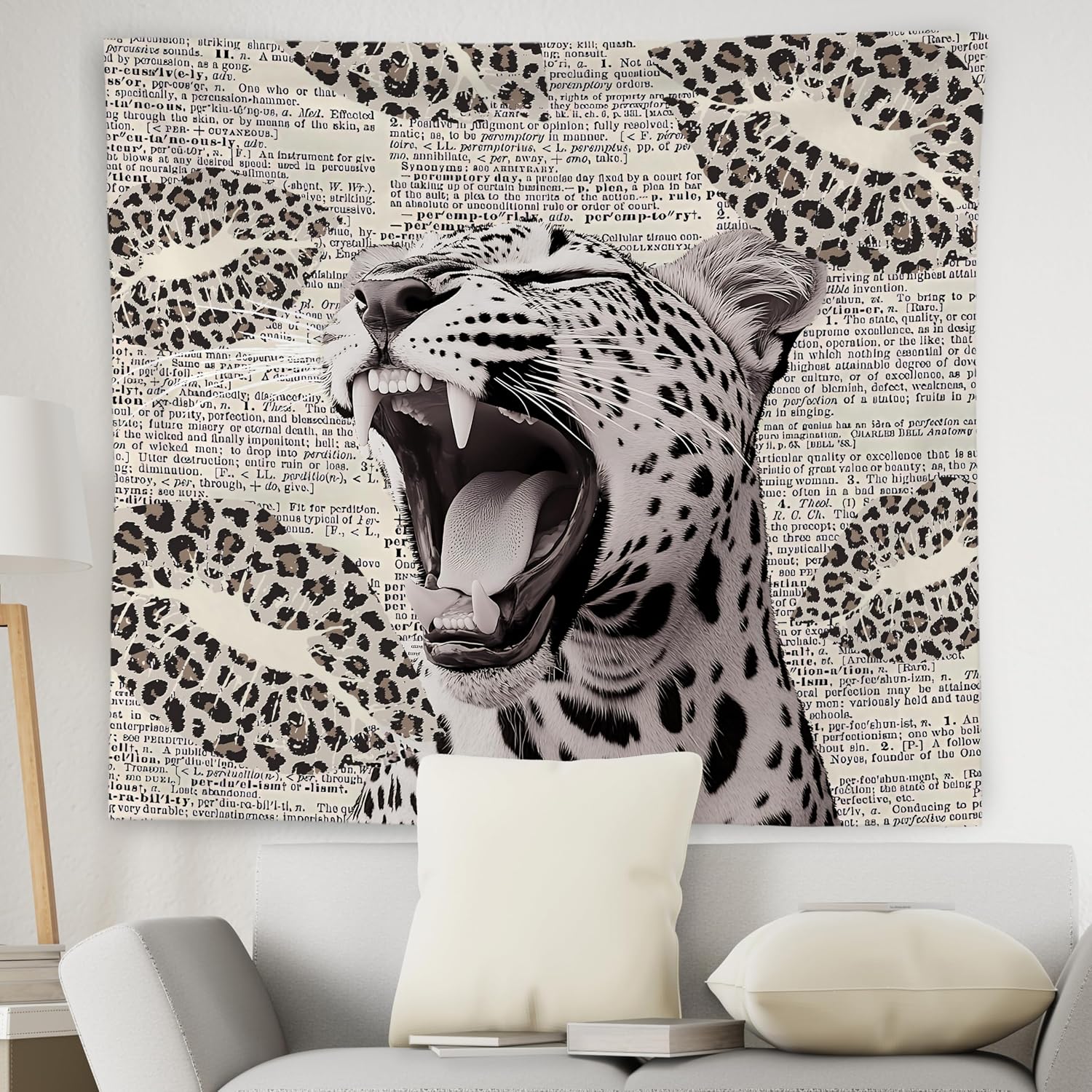 Aldernest Retro Trendy Leopard Tapestry Wall Hanging, Cheetah Leopard Room Decor, 50"L x 60"W, Leopard pattern