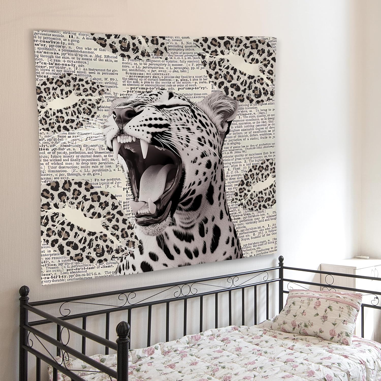 Aldernest Retro Trendy Leopard Tapestry Wall Hanging, Cheetah Leopard Room Decor, 50"L x 60"W, Leopard pattern