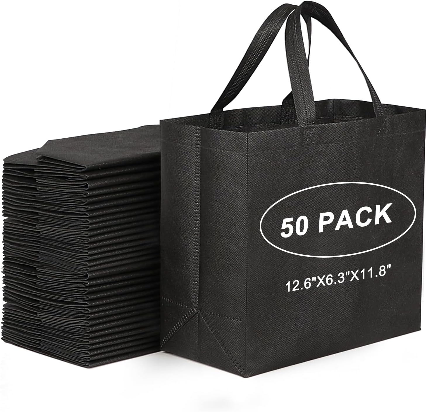 Ashenby Black Reusable Totes Bag with Reinforced Handles Non Woven Bulk Shopping Bags