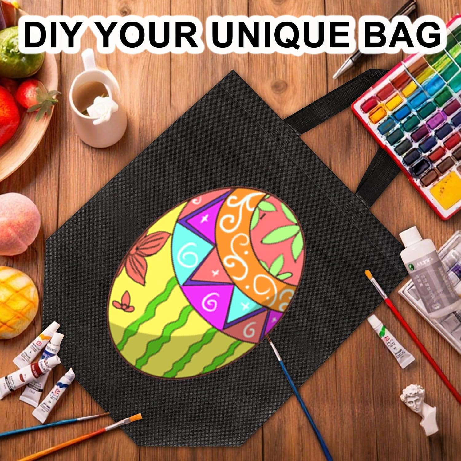 Ashenby Black Reusable Totes Bag with Reinforced Handles Non Woven Bulk Shopping Bags