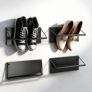 Aldernest Foldable Wall Mounted Shoe Rack Set of 4, Metal Hanging Shoe Organizer, Small, Black
