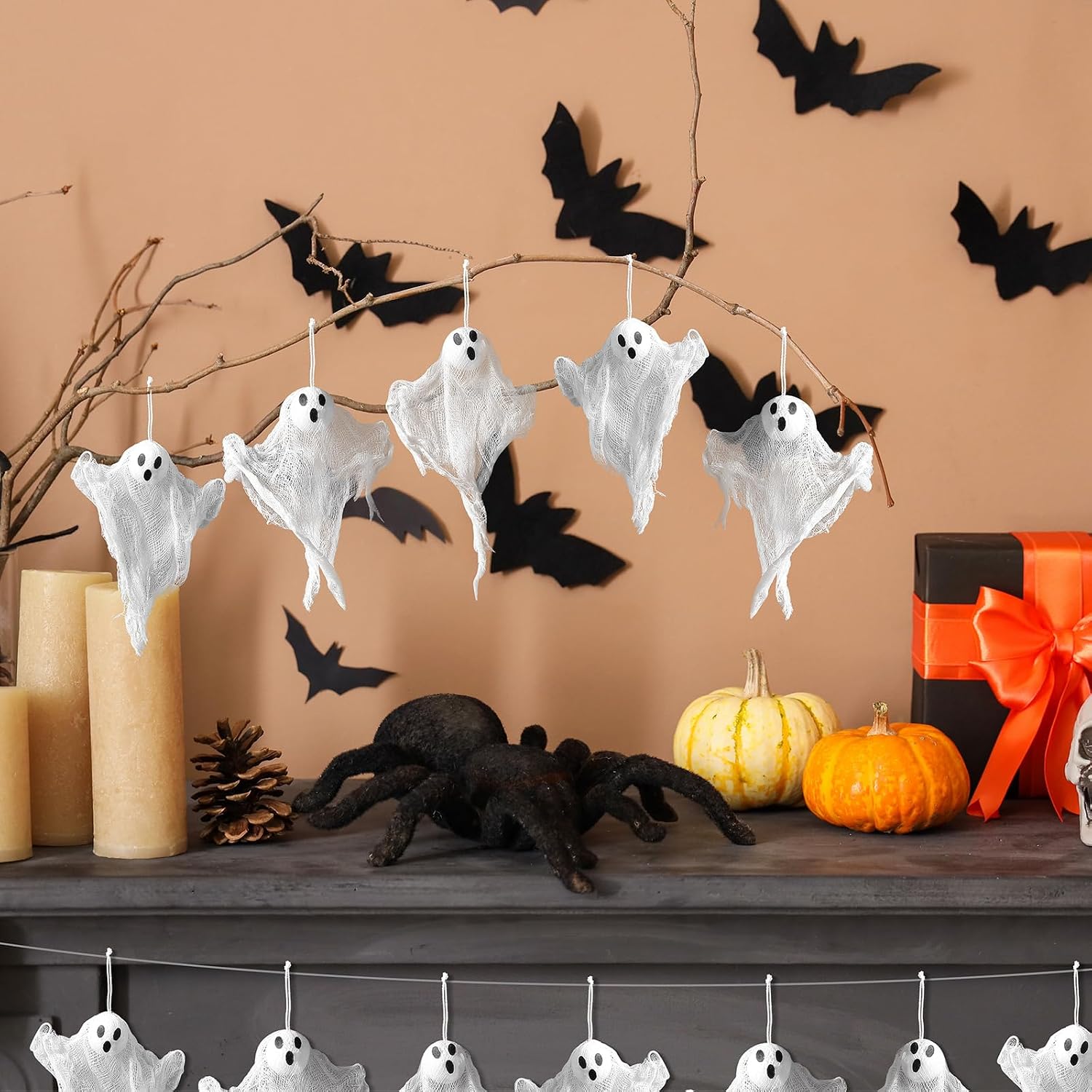 Aldernest 12 Pcs Halloween Ghost Hanging Ornaments, Small 3.2" Mesh Cloth, 2.88 ounces, white