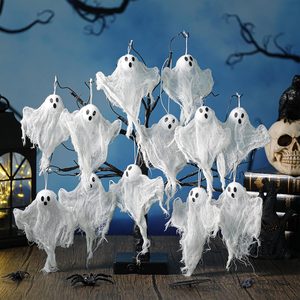 Aldernest 12 Pcs Halloween Ghost Hanging Ornaments, Small 3.2" Mesh Cloth, 2.88 ounces, white
