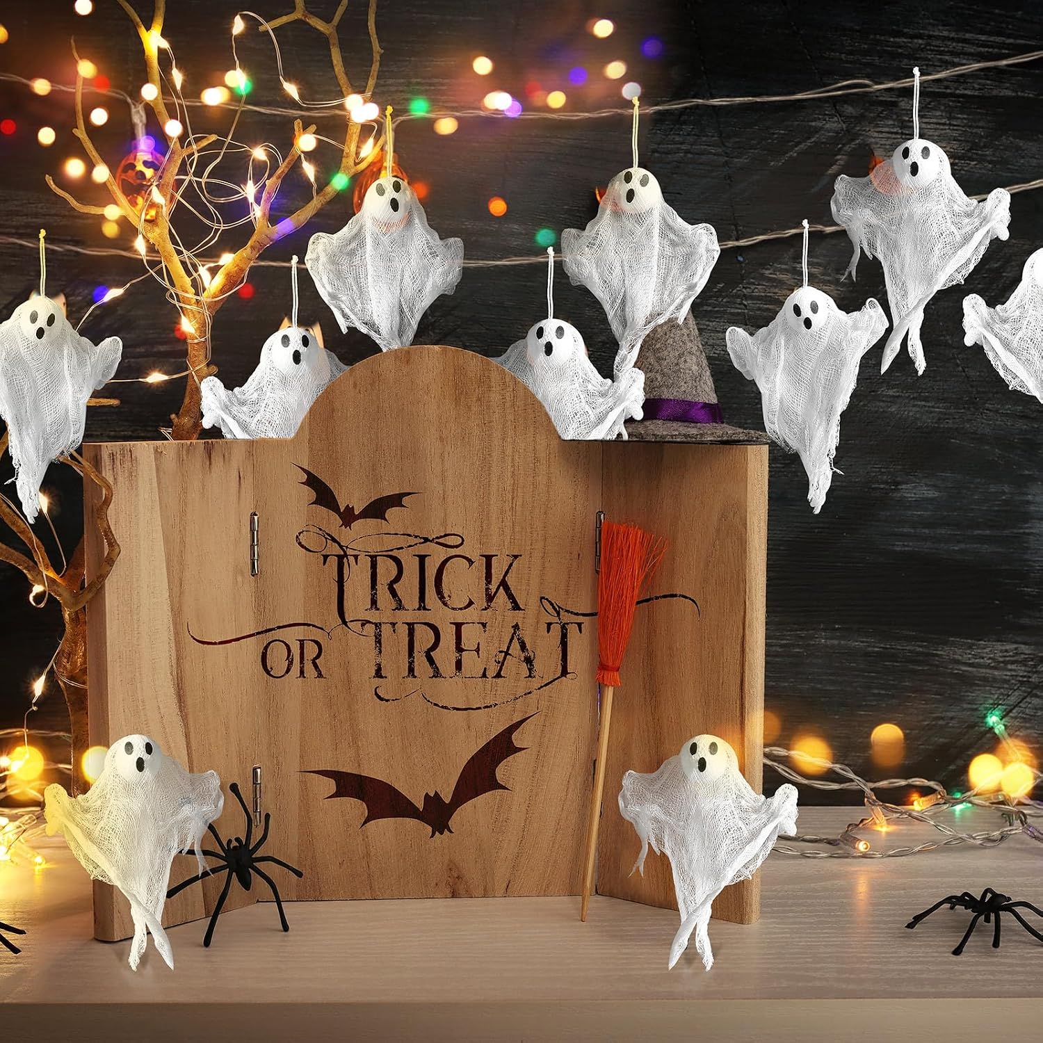 Aldernest 12 Pcs Halloween Ghost Hanging Ornaments, Small 3.2" Mesh Cloth, 2.88 ounces, white