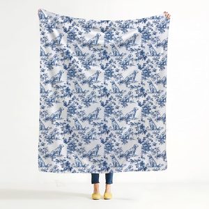 Rowanmere Blue and White Chinoiserie Golden Retriever Blanket, Golden Retriever Gifts, 50x60 inches