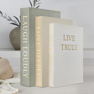 Ashenby Aesthetic Decorative Books, Set of 3 Linen Faux Books for Decoration, 0.87 kg, Beige