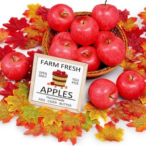 Aldernest 63 Pcs Fall Harvest Apple Decoration for Centerpiece, Apple Style 1, Red