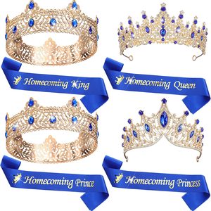 Ashenby 8 Pcs Homecoming King Queen Prince Princess Crowns Sashes Set, 1.49 pounds