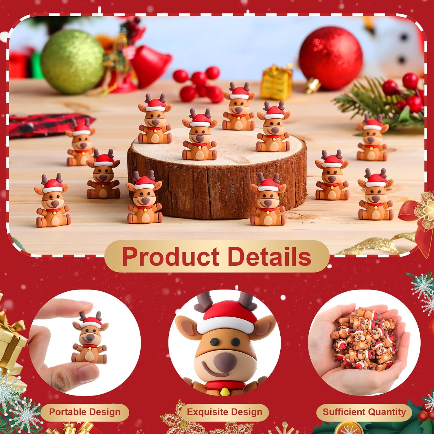 Oakmere 50 Pcs Mini Reindeer Figurines Rubber Christmas Deer, Trendy