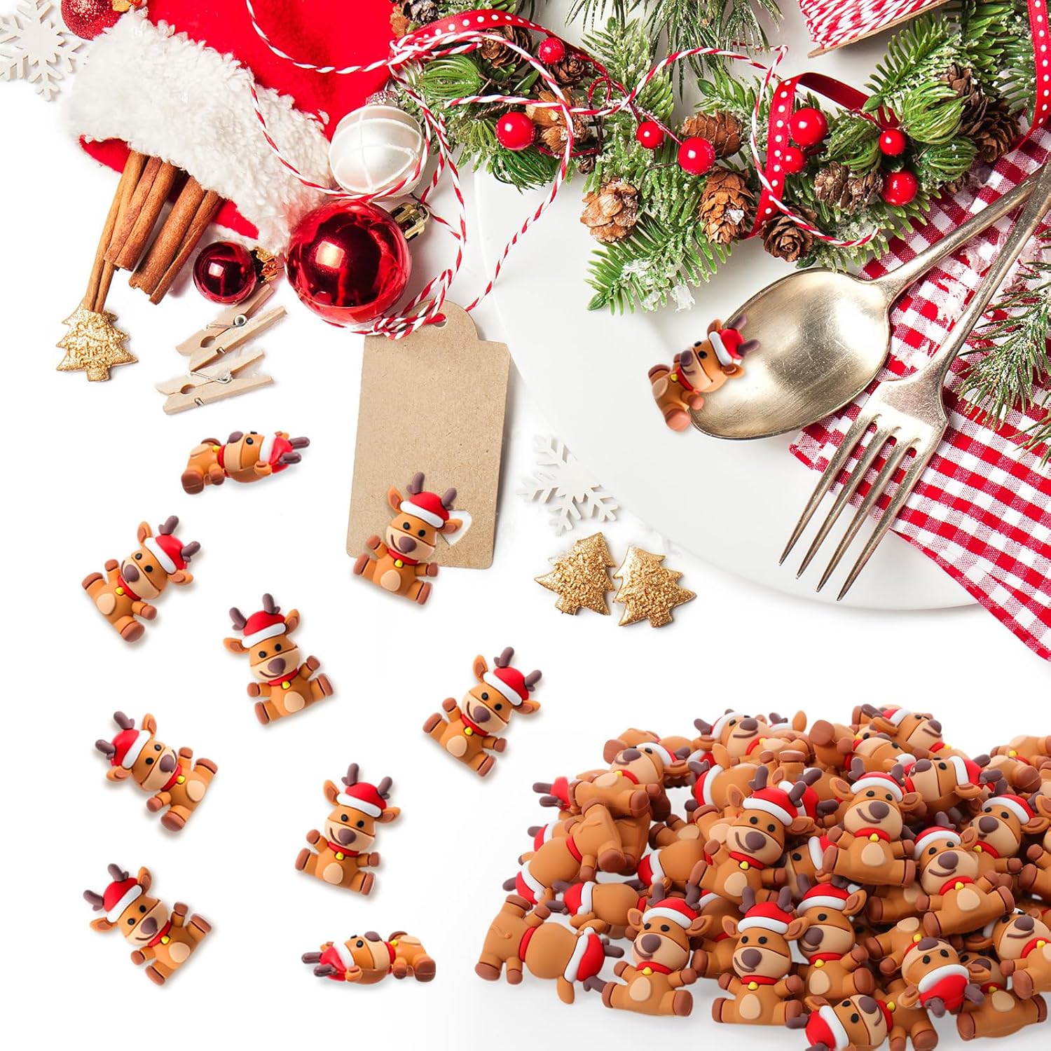 Oakmere 50 Pcs Mini Reindeer Figurines Rubber Christmas Deer, Trendy