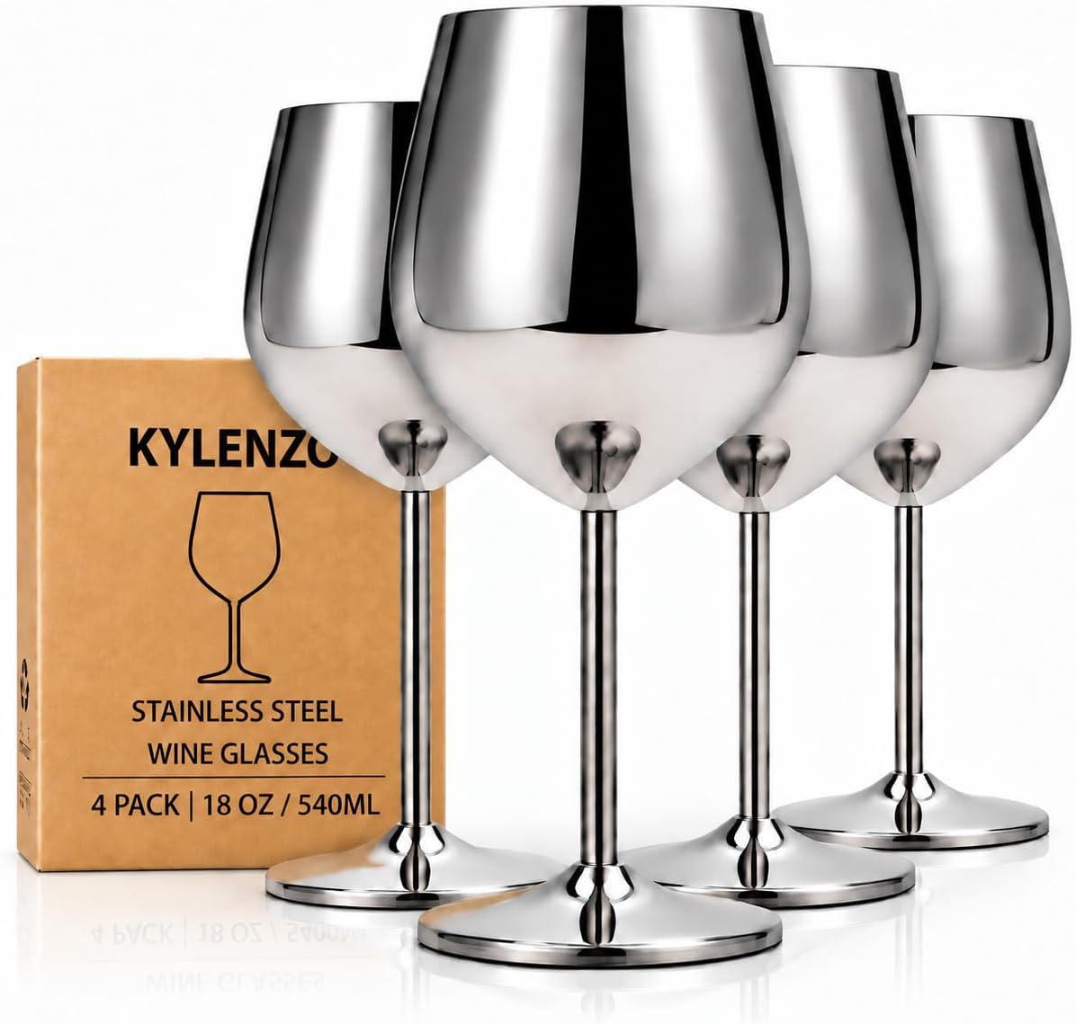 Aldernest Stainless Steel Wine Glasses Set of 4, 18oz Silver Goblets, 1.6 pounds, Sliver