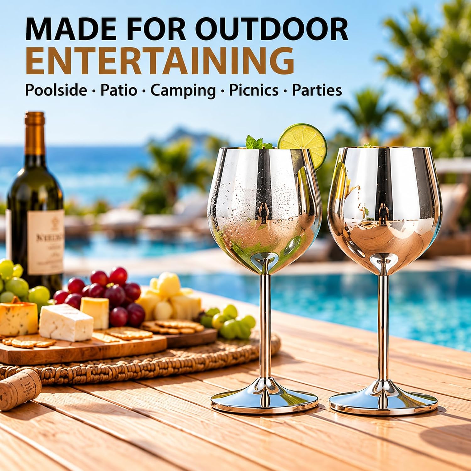 Aldernest Stainless Steel Wine Glasses Set of 4, 18oz Silver Goblets, 1.6 pounds, Sliver