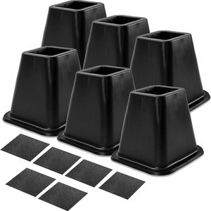 Birchmont 6 Pack Bed Furniture Risers, 6 Inch Quality Plastic Couch Lift Risers Stackable Black Bed Legs for Sofa, 3.94 pounds