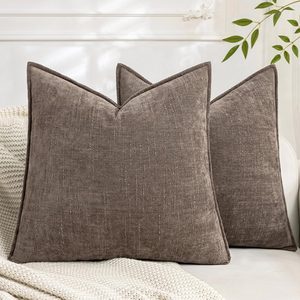 Aldernest Set of 2 Soft Textured Decorative Throw Pillow Covers 18x18 Inch Cozy Farmhouse Cushion Cover Square Accent Pillow Cases for Bed Couch Sofa