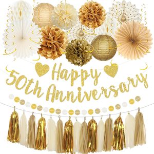 Aldernest Gold 50th Anniversary Decorations, Happy 50th Anniversary Banner