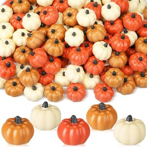 Tanglewick 90 Pcs Mini Pumpkins Bulk for Crafts, Fall Figures Decorations, 13.76 ounces, Orange Yellow and White, 120 Count