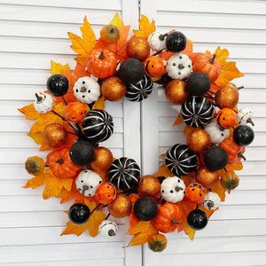 Tanglewick 22 Inch Halloween Wreath for Front Door with Pumpkins and Ornaments, Ball