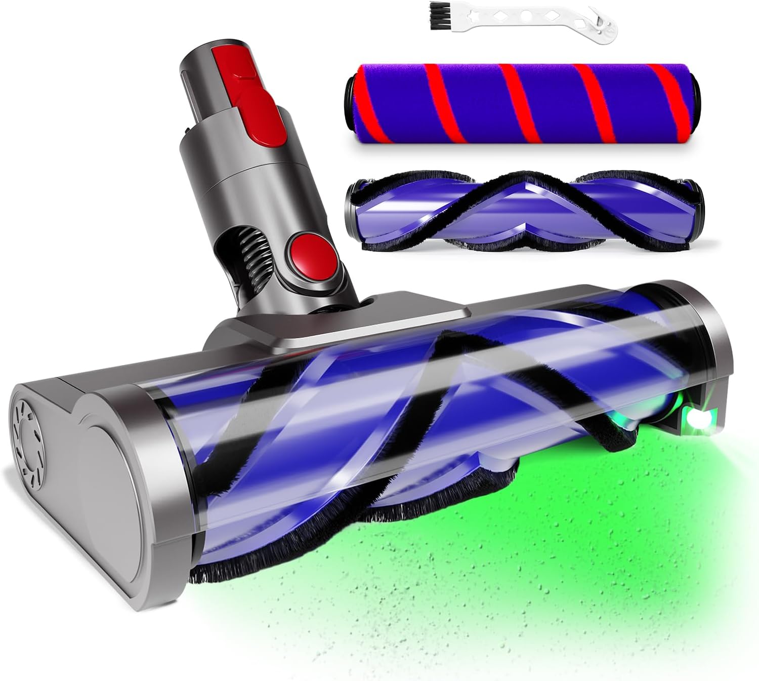 Elmgate Upgraded 2 Brushes Vacuum Head Replacement for Dyson V7/V8/V10/V11/V15/SV10/SV11/SV12/SV14/SV15/SV22 | Anti-Tangle Motorhead with LED Light