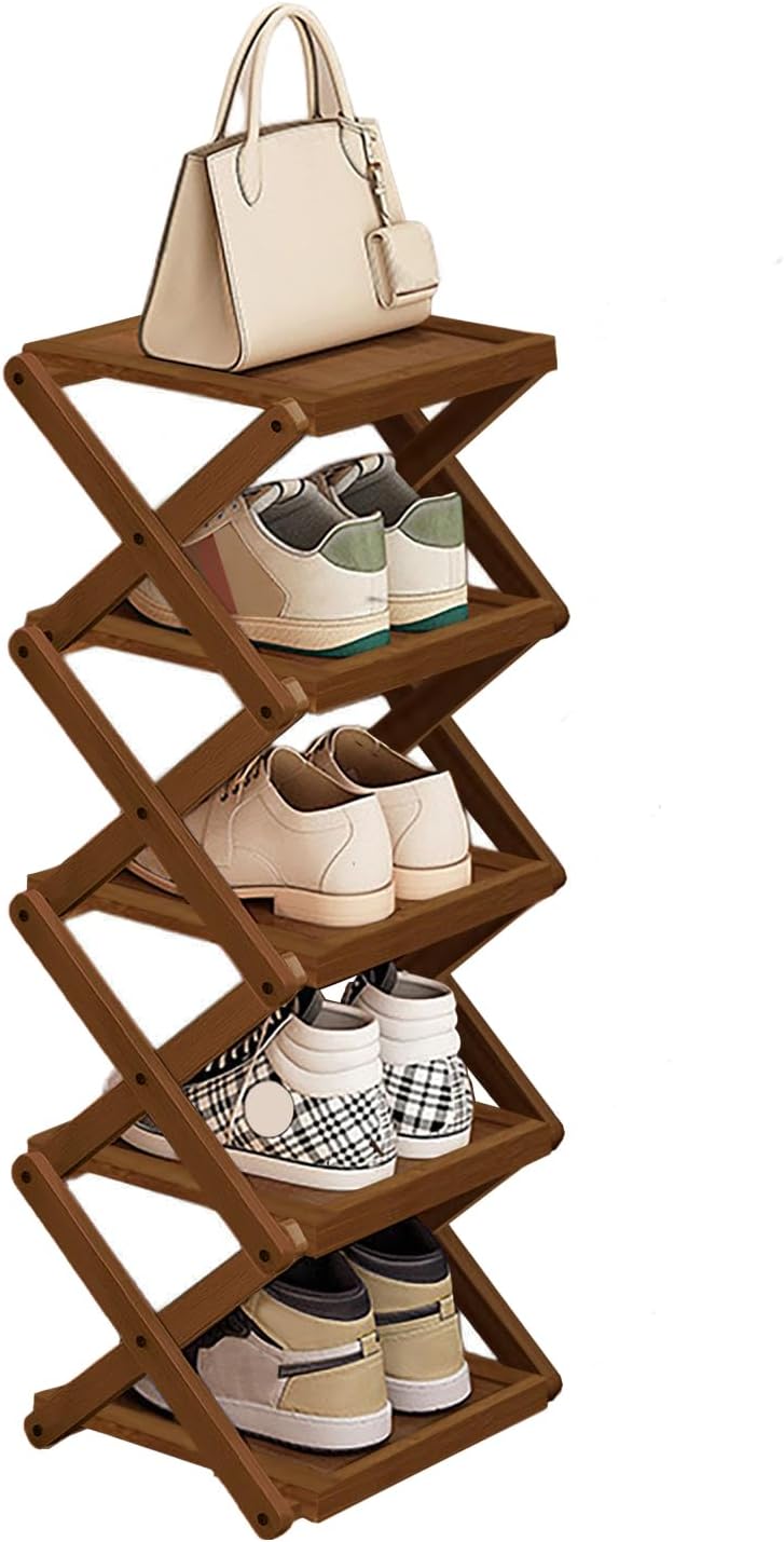 Tanglewick Flat Bamboo Shoe Rack for Entryway, Save Space Folding Narrow Shoe Rack, 2 kg, One Size
