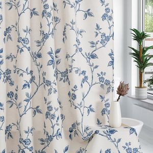 Aldernest Blue Cotton Floral Shower Curtain for Bathroom, 72 x 72, 72"W x 72"L (Pack of 1)