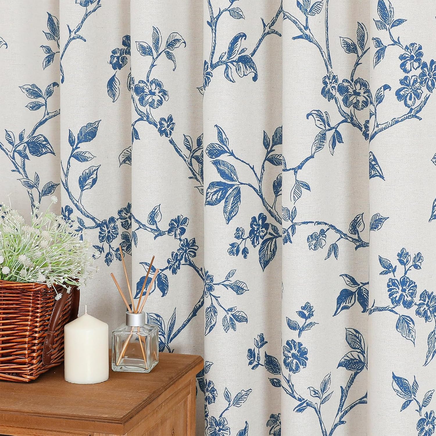 Aldernest Blue Cotton Floral Shower Curtain for Bathroom, 72 x 72, 72"W x 72"L (Pack of 1)