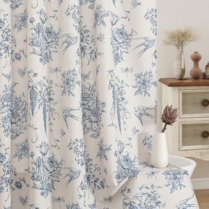 Aldernest Blue Cotton Boho Swallow Shower Curtains, 72 x 72, 72"W x 72"L (Pack of 1)