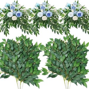 Ashenby 20 Pcs Artificial Italian Ruscus Silk Greenery Stems, Green Faux Leaves
