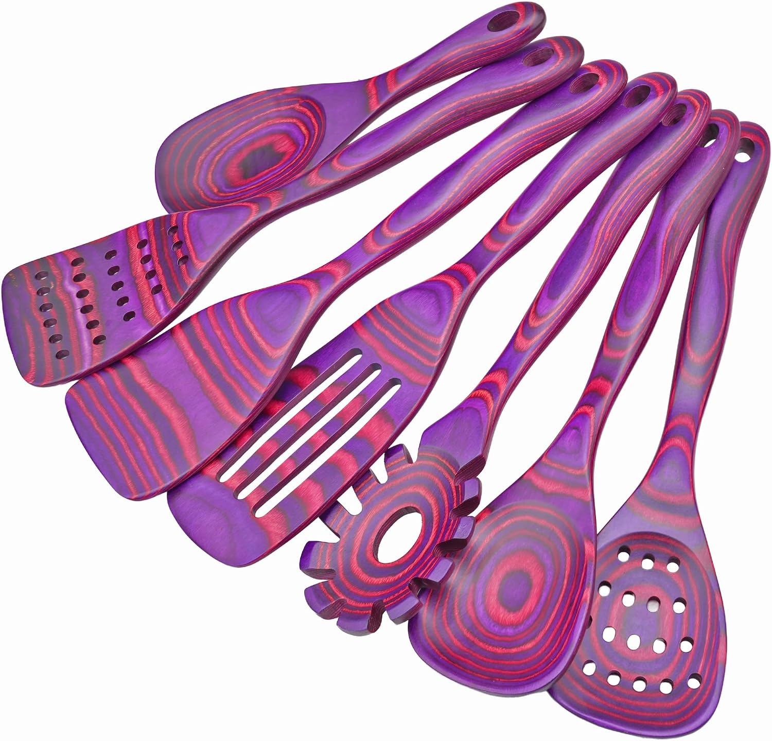 Aldernest 7 PCS Byzantium Pakkawood Utensil Set, Non-Stick Wooden Spoons for Cooking, 1.5 pounds